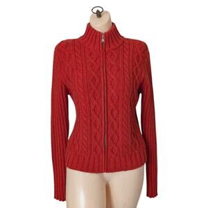 Cableknit Wool Fisherman Cardigan Sweater Women Medium Old Money Preppy Classic